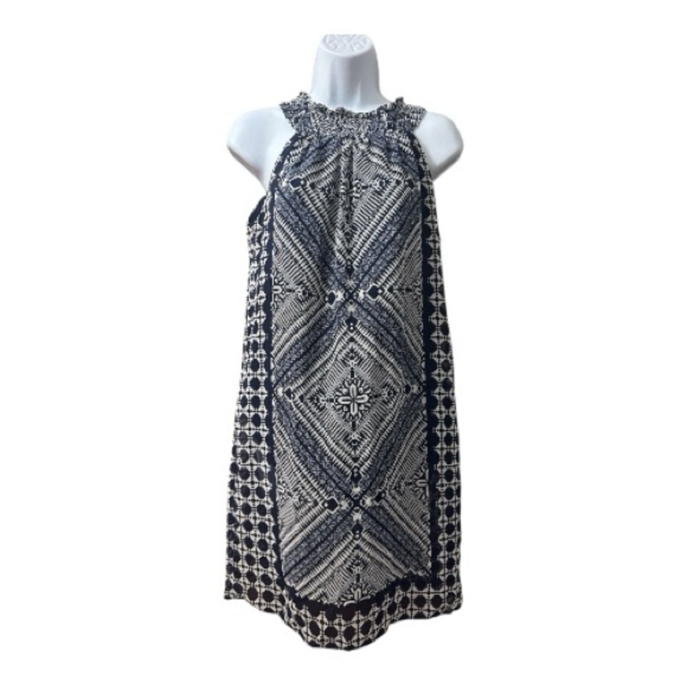 JAPNA NWT Navy & White Geometric Dress Sleeveless Halter Look Boho Size S